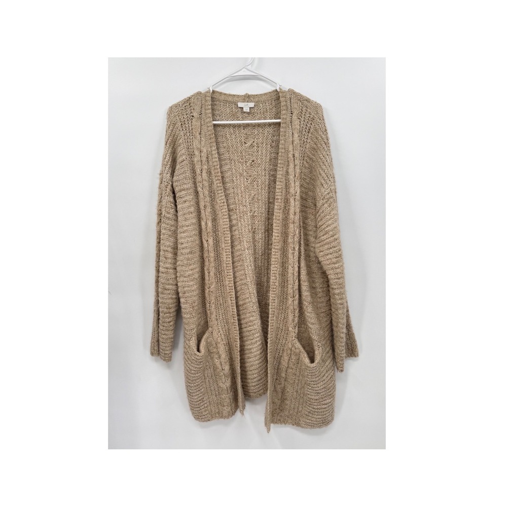 J. Jill S Cardigan Womens Tan Chunky Cable Knit Open Front Longline Sweater
